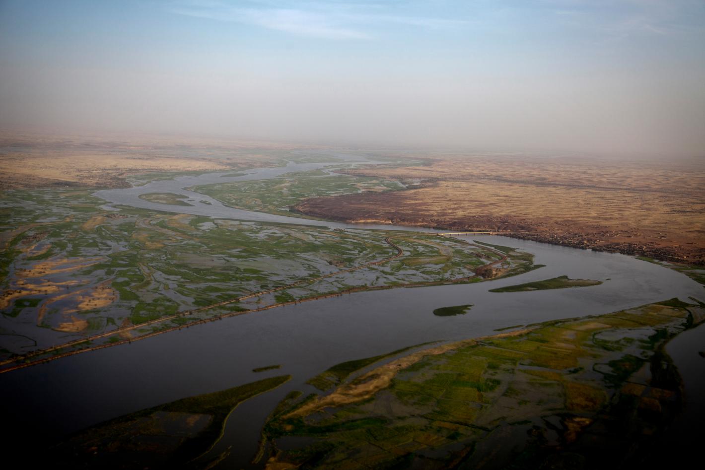 An aerial view of the Niger River near Gao,  Mali.