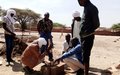 UNAMID Tanzanian peacekeepers conduct training on cement brick making for IDPs in South Darfur